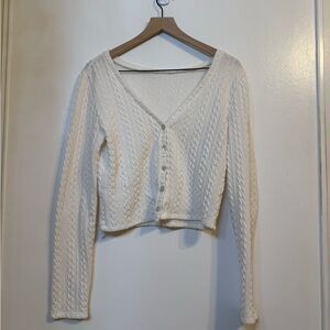 Women's White Cable Knit Sweater